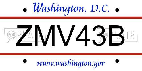 ZMV43B District Of Columbia License Plate
