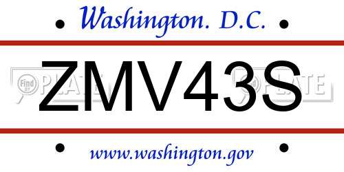ZMV43S District Of Columbia License Plate