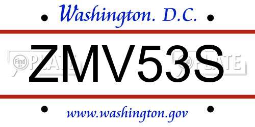 ZMV53S District Of Columbia License Plate