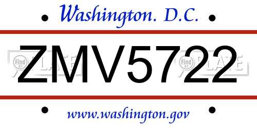 ZMV5722 District Of Columbia License Plate