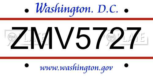 ZMV5727 District Of Columbia License Plate