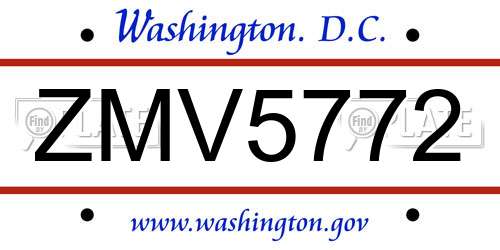 ZMV5772 District Of Columbia License Plate