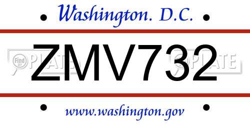 ZMV732 District Of Columbia License Plate