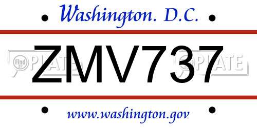 ZMV737 District Of Columbia License Plate