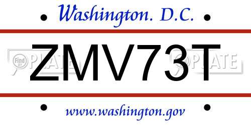 ZMV73T District Of Columbia License Plate