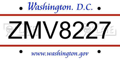 ZMV8227 District Of Columbia License Plate