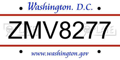 ZMV8277 District Of Columbia License Plate