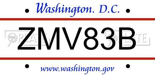 ZMV83B District Of Columbia License Plate