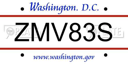 ZMV83S District Of Columbia License Plate