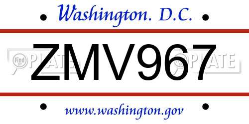 ZMV967 District Of Columbia License Plate