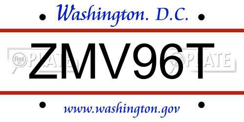 ZMV96T District Of Columbia License Plate
