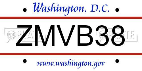ZMVB38 District Of Columbia License Plate