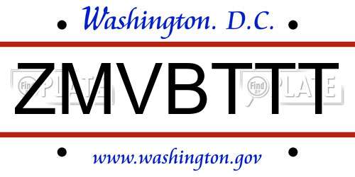ZMVBTTT District Of Columbia License Plate