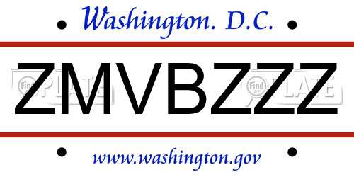 ZMVBZZZ District Of Columbia License Plate