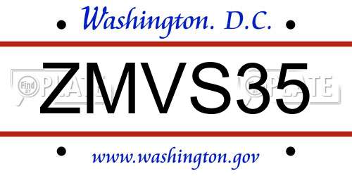 ZMVS35 District Of Columbia License Plate