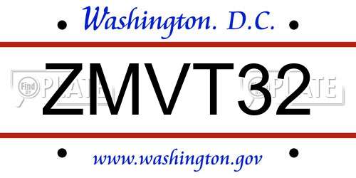 ZMVT32 District Of Columbia License Plate