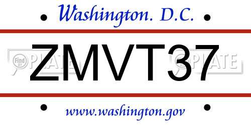 ZMVT37 District Of Columbia License Plate