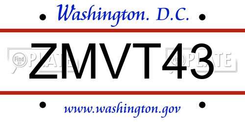 ZMVT43 District Of Columbia License Plate