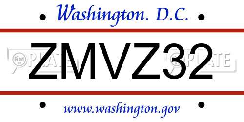 ZMVZ32 District Of Columbia License Plate