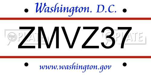 ZMVZ37 District Of Columbia License Plate