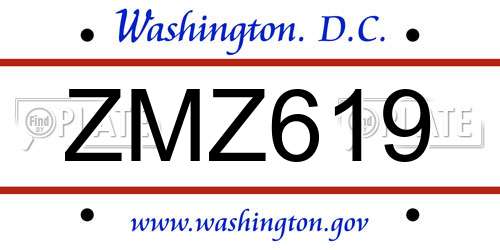 ZMZ619 District Of Columbia License Plate