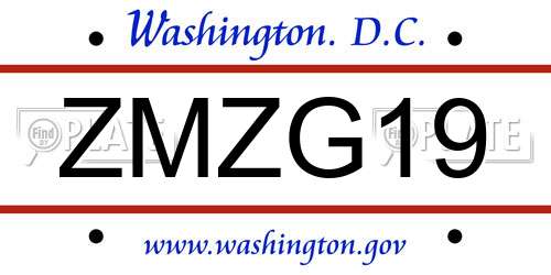ZMZG19 District Of Columbia License Plate