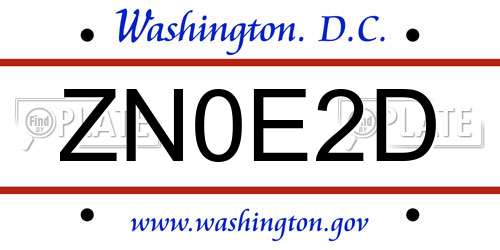 ZN0E2D District Of Columbia License Plate