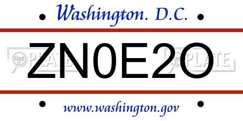 ZN0E2O District Of Columbia License Plate