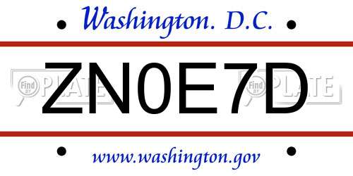 ZN0E7D District Of Columbia License Plate