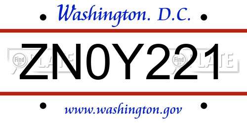 ZN0Y221 District Of Columbia License Plate