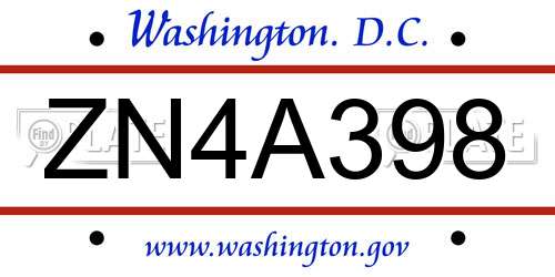 ZN4A398 District Of Columbia License Plate