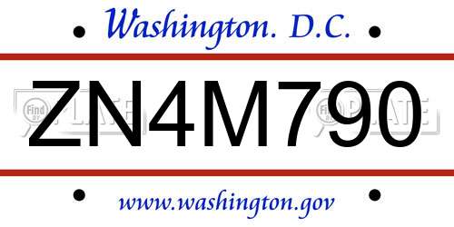 ZN4M790 District Of Columbia License Plate