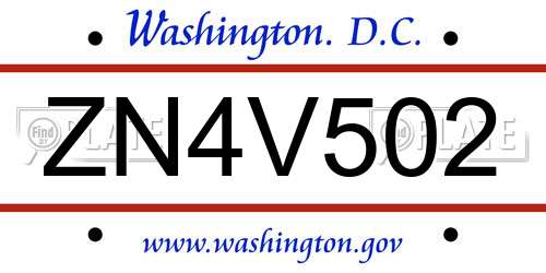 ZN4V502 District Of Columbia License Plate