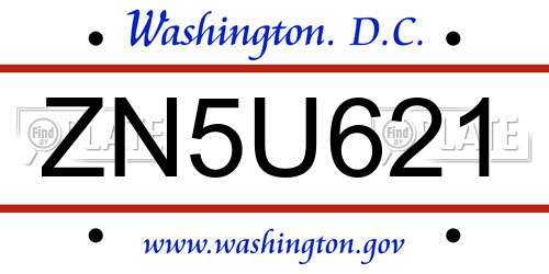 ZN5U621 District Of Columbia License Plate