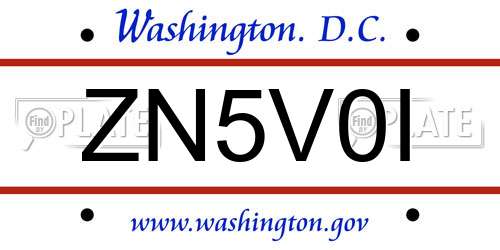 ZN5V0I District Of Columbia License Plate