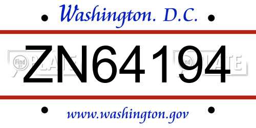 ZN64194 District Of Columbia License Plate