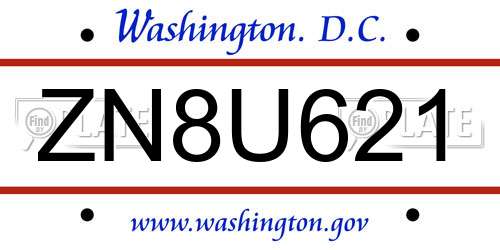 ZN8U621 District Of Columbia License Plate