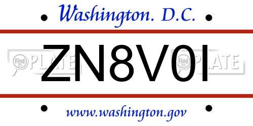 ZN8V0I District Of Columbia License Plate