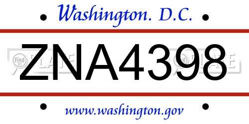 ZNA4398 District Of Columbia License Plate