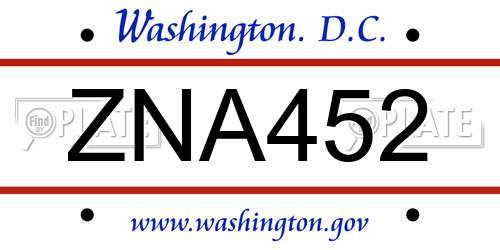 ZNA452 District Of Columbia License Plate