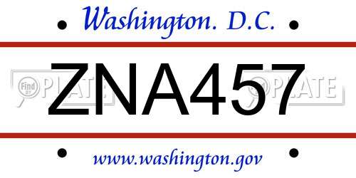 ZNA457 District Of Columbia License Plate
