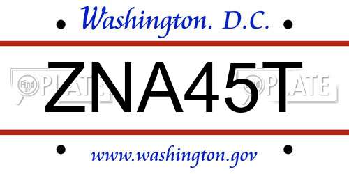 ZNA45T District Of Columbia License Plate