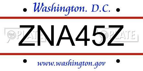 ZNA45Z District Of Columbia License Plate