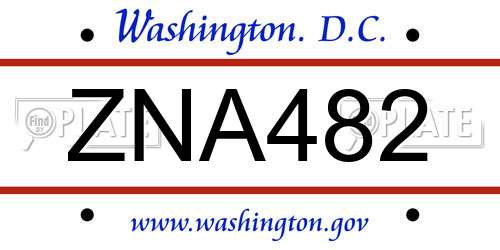 ZNA482 District Of Columbia License Plate