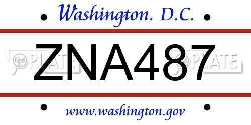 ZNA487 District Of Columbia License Plate