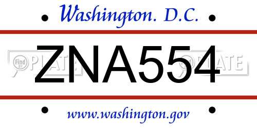 ZNA554 District Of Columbia License Plate