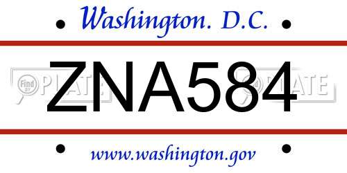 ZNA584 District Of Columbia License Plate