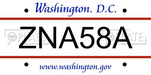 ZNA58A District Of Columbia License Plate