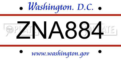 ZNA884 District Of Columbia License Plate