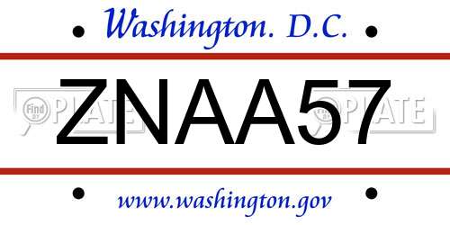 ZNAA57 District Of Columbia License Plate